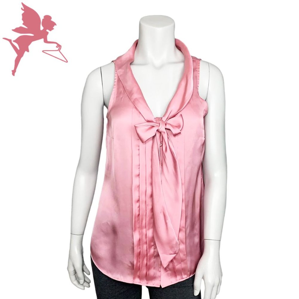 WHITE HOUSE BLACK MARKET Barbiecore Satiny Button Front Top With Tie Front